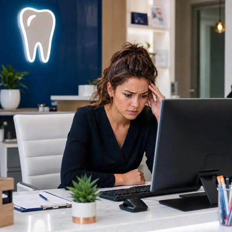 Stressed Worker at Dental Office Desk